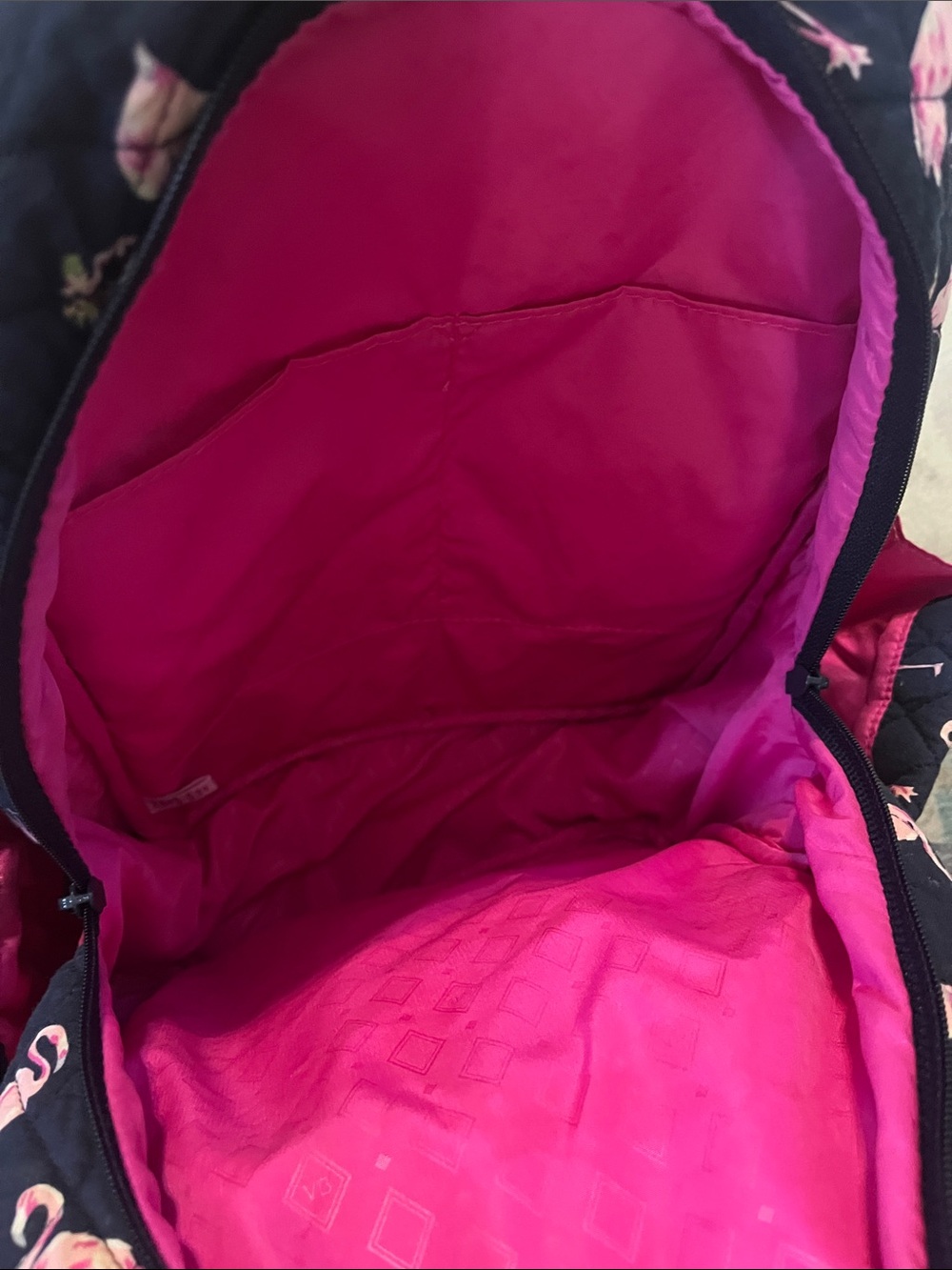 Vera Bradley Navy Quilted mini Backpack with Pink Flamingo Pattern - Picture 2 of 5